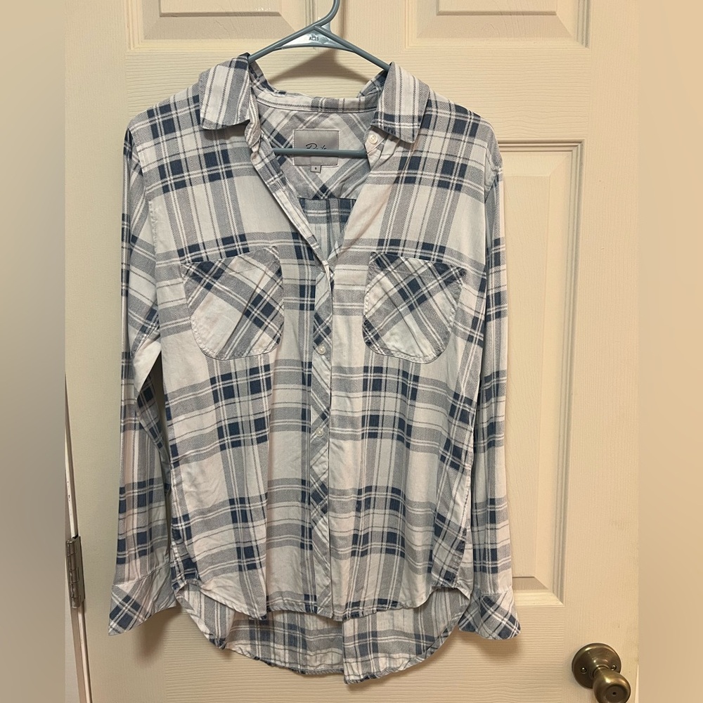 Rails Women's Button-Down Plaid Shirt in White and Blue